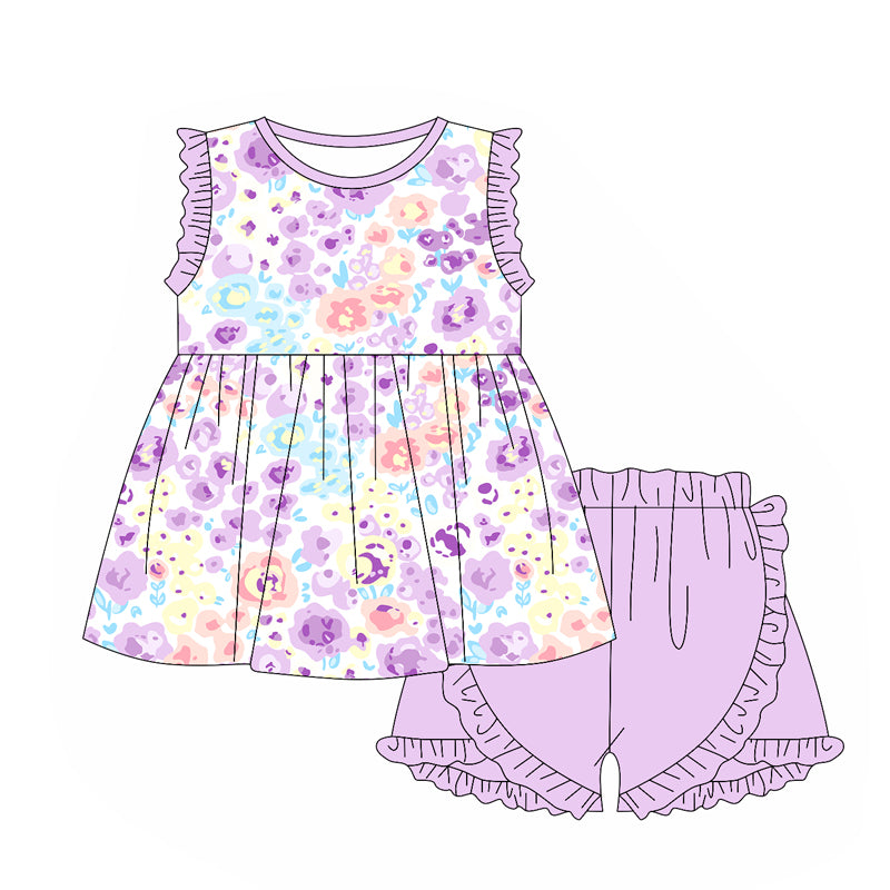 no moq GSSO1926 PRE-ORDER baby girl clothes floral short sleeve shorts set-2025.1.2