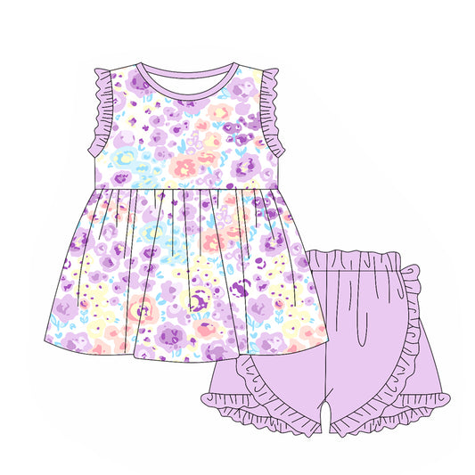 no moq GSSO1926 PRE-ORDER baby girl clothes floral short sleeve shorts set-2025.1.2