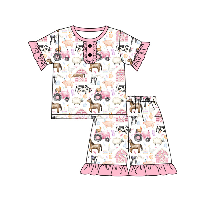 no moq GSSO1947 PRE-ORDER baby girl clothes farm short sleeve shorts set-2025.1.4