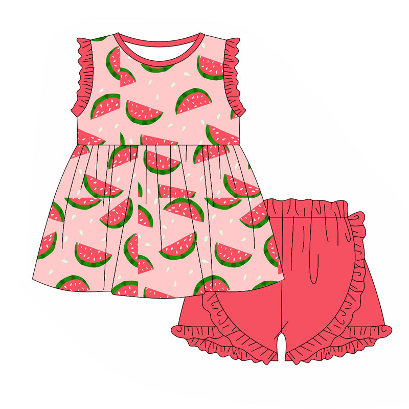 no moq GSSO1950 PRE-ORDER baby girl clothes watermelon sleeveless shorts set-2025.1.4