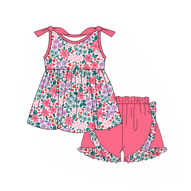 no moq GSSO1962 PRE-ORDER baby girl clothes floral sleeveless shorts set-2025.1.7