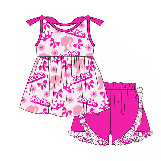 no moq GSSO1969 PRE-ORDER baby girl clothes barbie sleeveless shorts set-2025.1.8