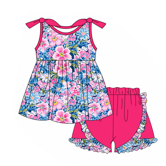 no moq GSSO1970 PRE-ORDER baby girl clothes floral sleeveless shorts set-2025.1.8