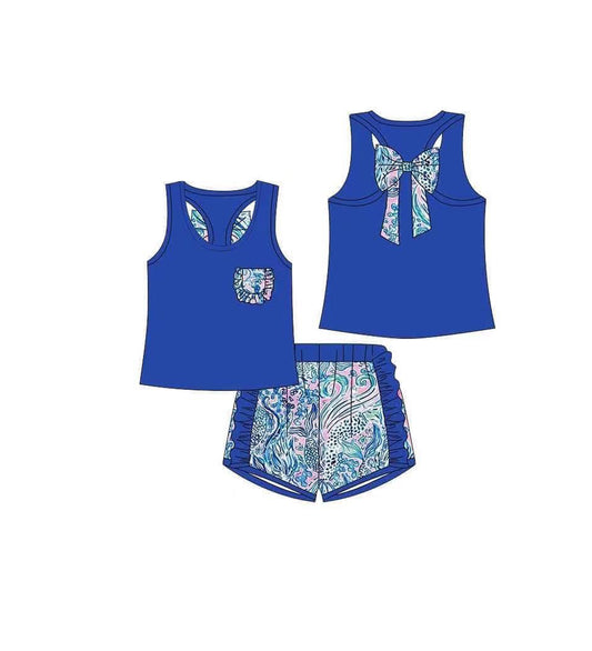 no moq GSSO1980 PRE-ORDER baby girl clothes blue sleeveless shorts set-2025.1.10