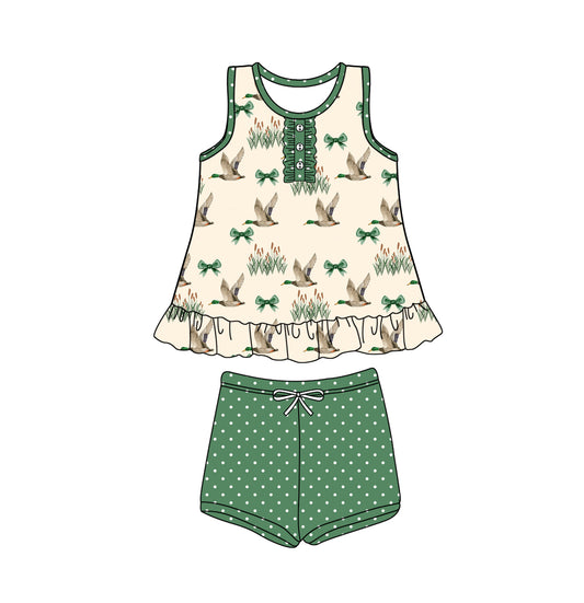 no moq GSSO1989 PRE-ORDER baby girl clothes duck sleeveless shorts set-2025.1.10