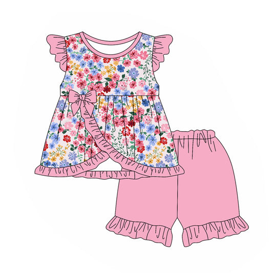 no moq GSSO2015 PRE-ORDER baby girl clothes floral sleeveless shorts set-2025.1.13