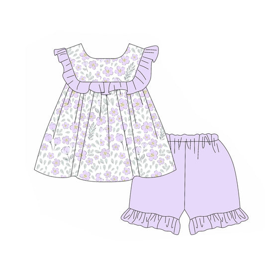 no moq GSSO2021 PRE-ORDER baby girl clothes floral sleeveless shorts set-2025.1.14