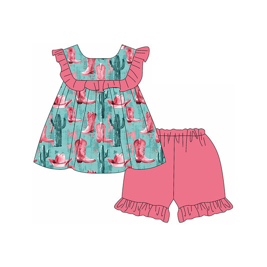 no moq GSSO2022 PRE-ORDER baby girl clothes boots sleeveless shorts set-2025.1.14