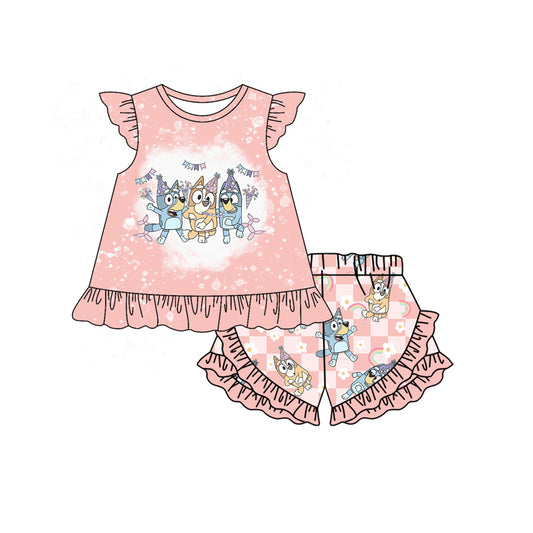 no moq GSSO2044 PRE-ORDER baby girl clothes cartoon dog flying sleeve shorts set-2025.1.15