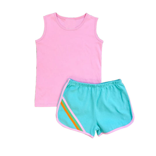 no moq GSSO2046 PRE-ORDER baby girl clothes sleeveless shorts set-2025.1.16