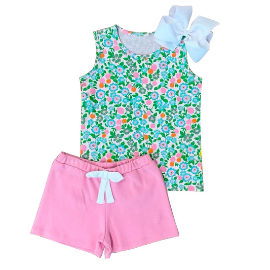 no moq GSSO2047 PRE-ORDER baby girl clothes sleeveless shorts set-2025.1.16