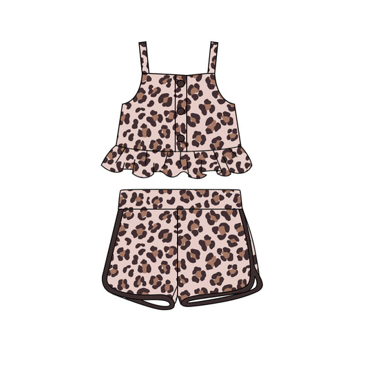 no moq GSSO2053 PRE-ORDER baby girl clothes leopard suspender shorts set-2025.1.16