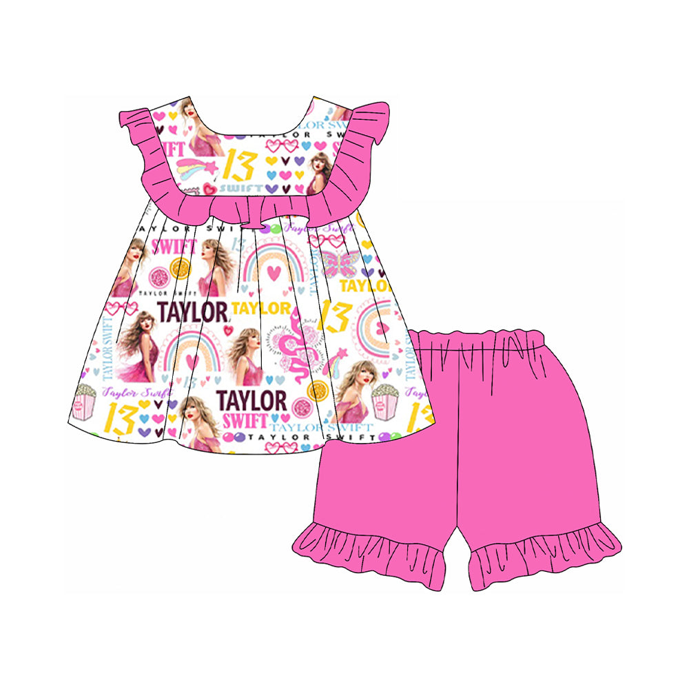 no moq GSSO2062 PRE-ORDER baby girl clothes taylor swift flying sleeve shorts set-2025.1.16