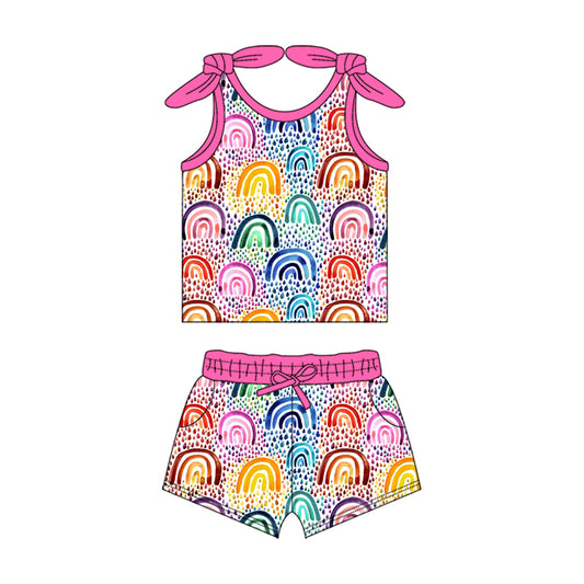 no moq GSSO2085 PRE-ORDER baby girl clothes rainbow suspender shorts set-2025.1.20