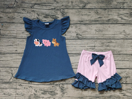 no moq GSSO2110 PRE-ORDER baby girl clothes embroidery animal sleeveless shorts set-2025.1.23