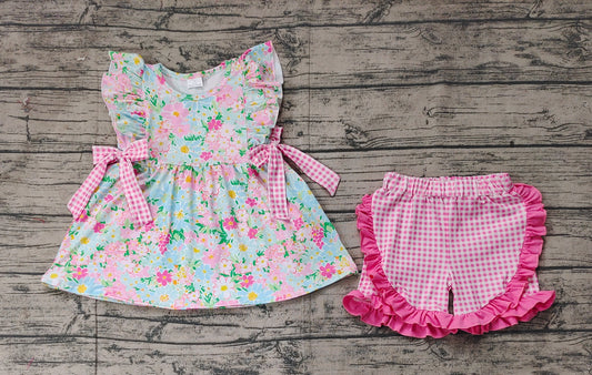 no moq GSSO2111 PRE-ORDER baby girl clothes floral sleeveless shorts set