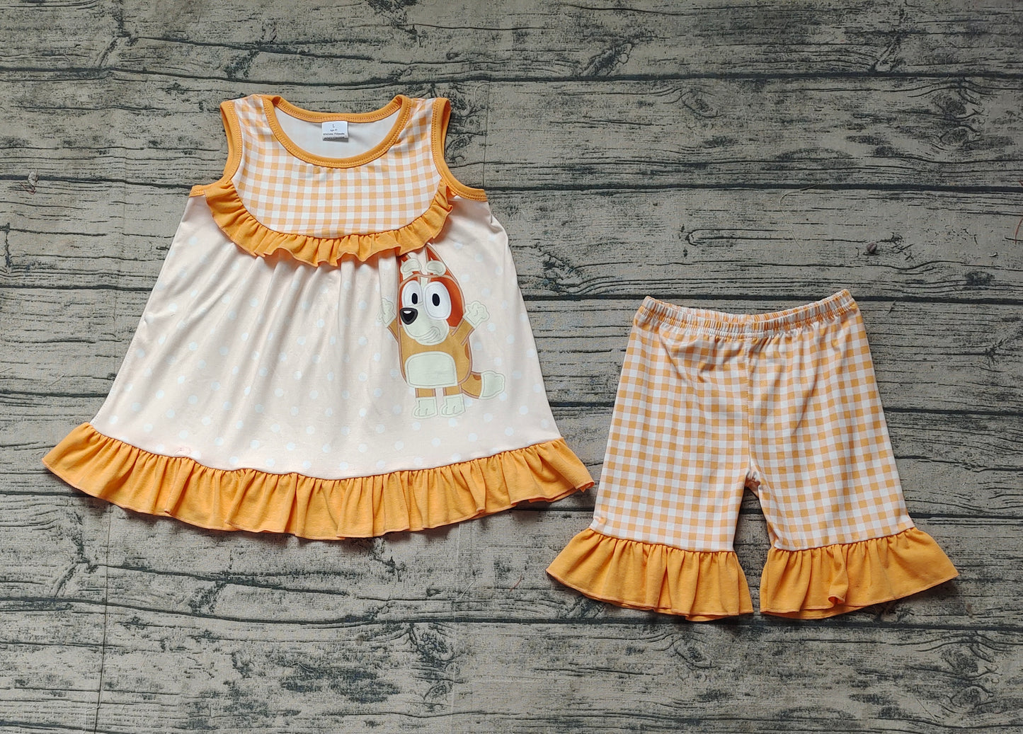 no moq GSSO2123 PRE-ORDER baby girl clothes cartoon dog sleeveless shorts set