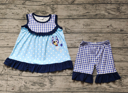 no moq GSSO2124 PRE-ORDER baby girl clothes cartoon dog sleeveless shorts set