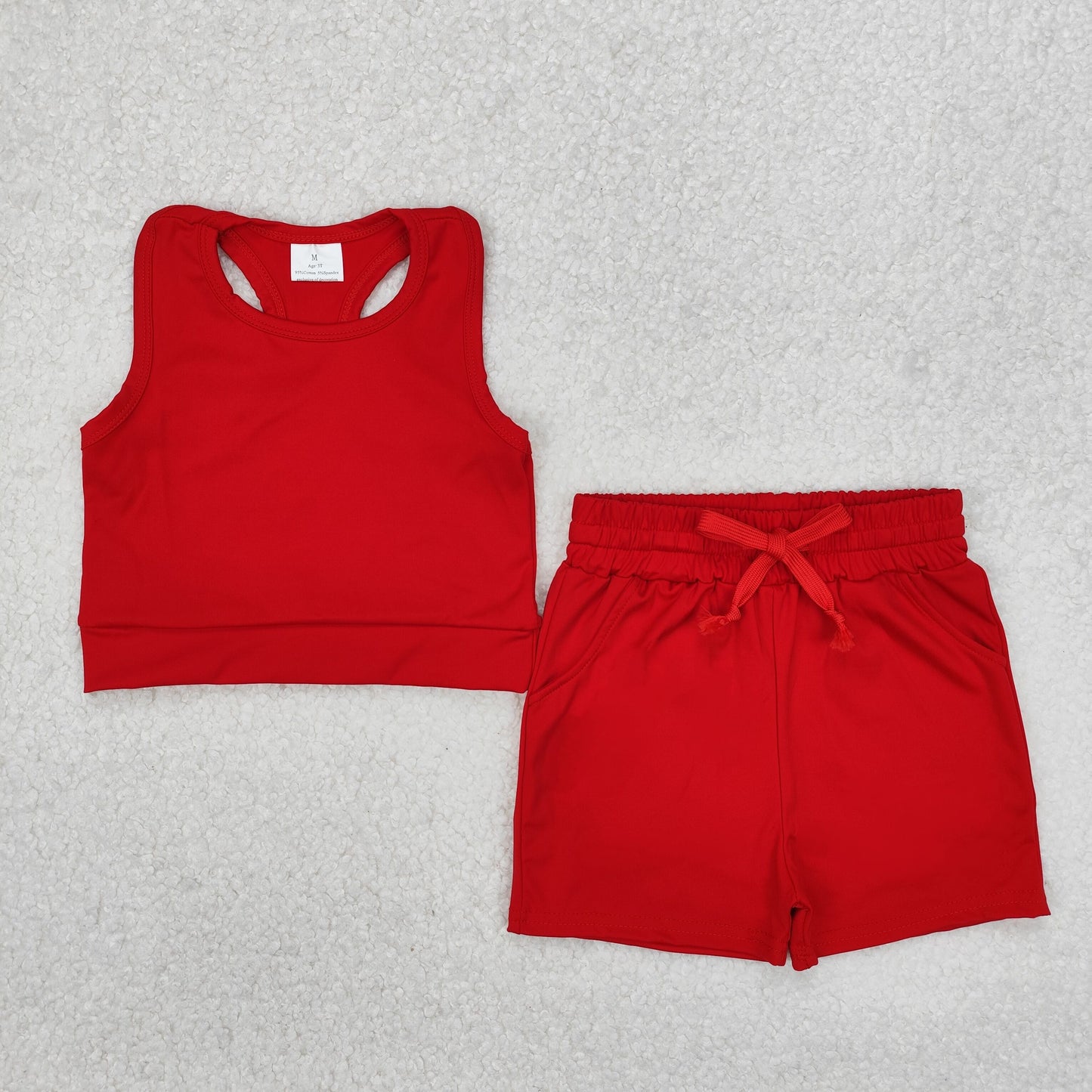 RTS NO MOQ ETA 5/7days Arrived GSSO2131 Solid red sleeveless shorts yoga set