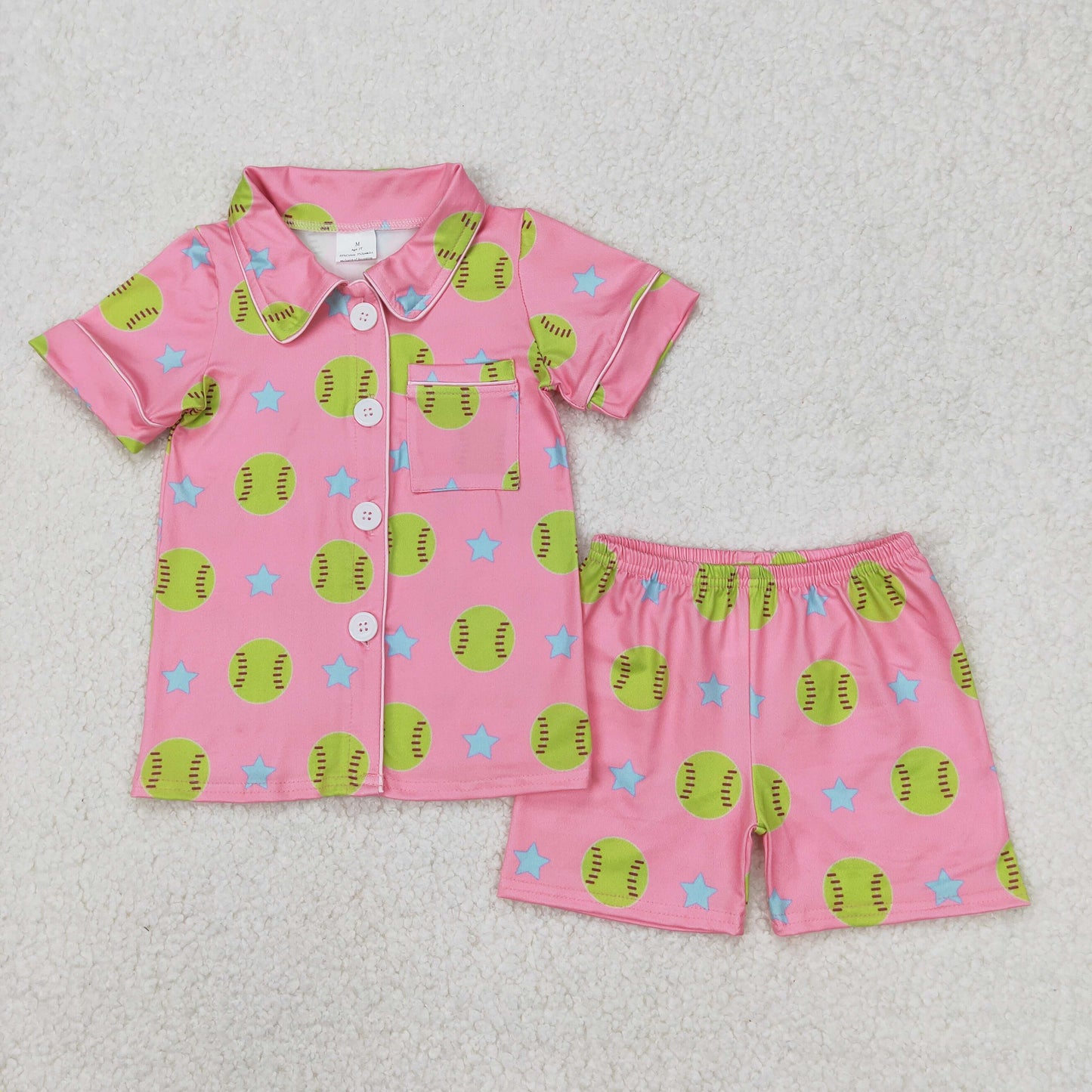 RTS NO MOQ ETA 5/7days Arrived GSSO2203 Softball star pink short-sleeved shorts pajama set