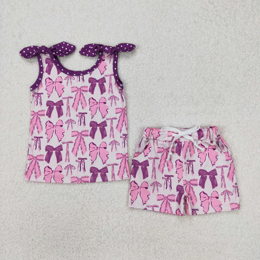 RTS NO MOQ ETA 5/7days Arrived GSSO2207 Pink and purple bow pattern sleeveless shorts set