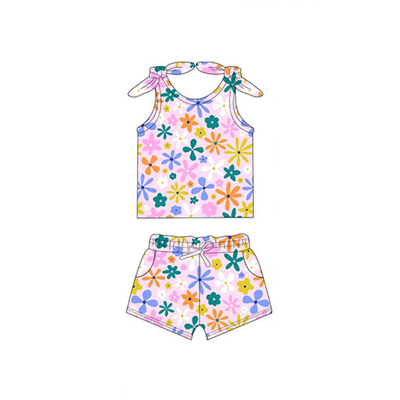 no moq PRE-ORDER baby Girls boys clothes floral Short Sleeve Shorts yoga sets dress-2025.2.21