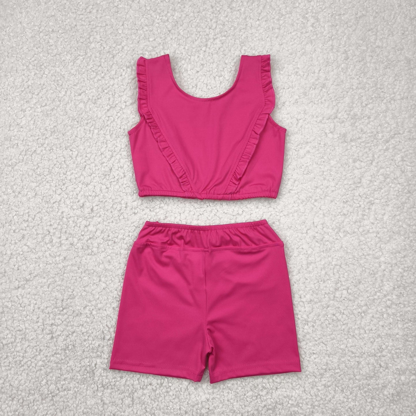 RTS NO MOQ GSSO2284 Pure rose red lace vest shorts yoga set
