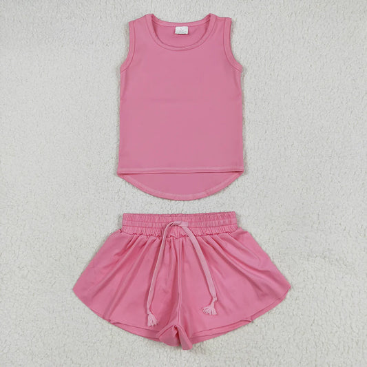 RTS NO MOQ Baby Girls Pink Sleeveless Yoga Top Skorts Sets for Kids Comfortable Cotton Outfit for Toddlers And Infants