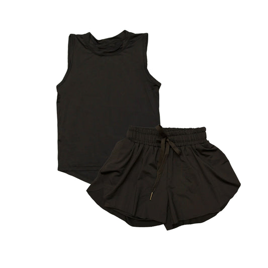 no moq GSSO2505 PRE-ORDER baby girl clothes black sleeveless skirts shorts set-2025.3.21