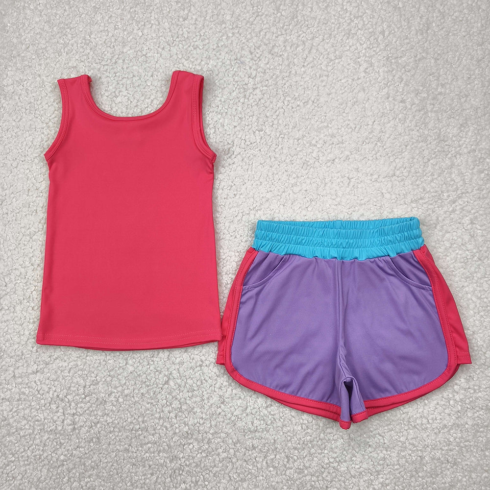 RTS NO MOQ Baby Girls Pink Sleeveless Shirt Lavender Short Yoga Active Sets
