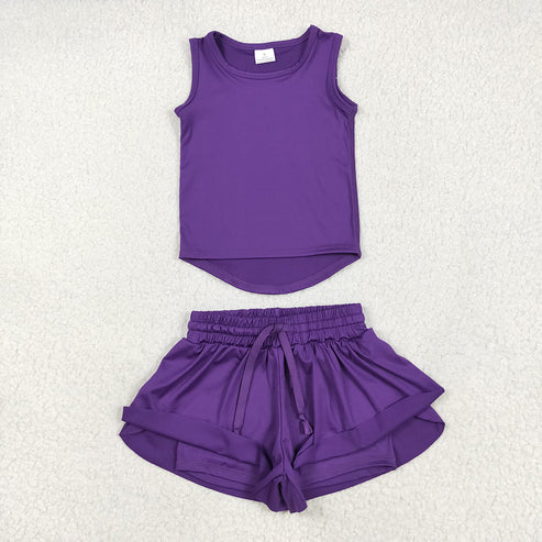 RTS NO MOQ Baby Girls Purple Sleeveless Top and Skort Yoga Sets