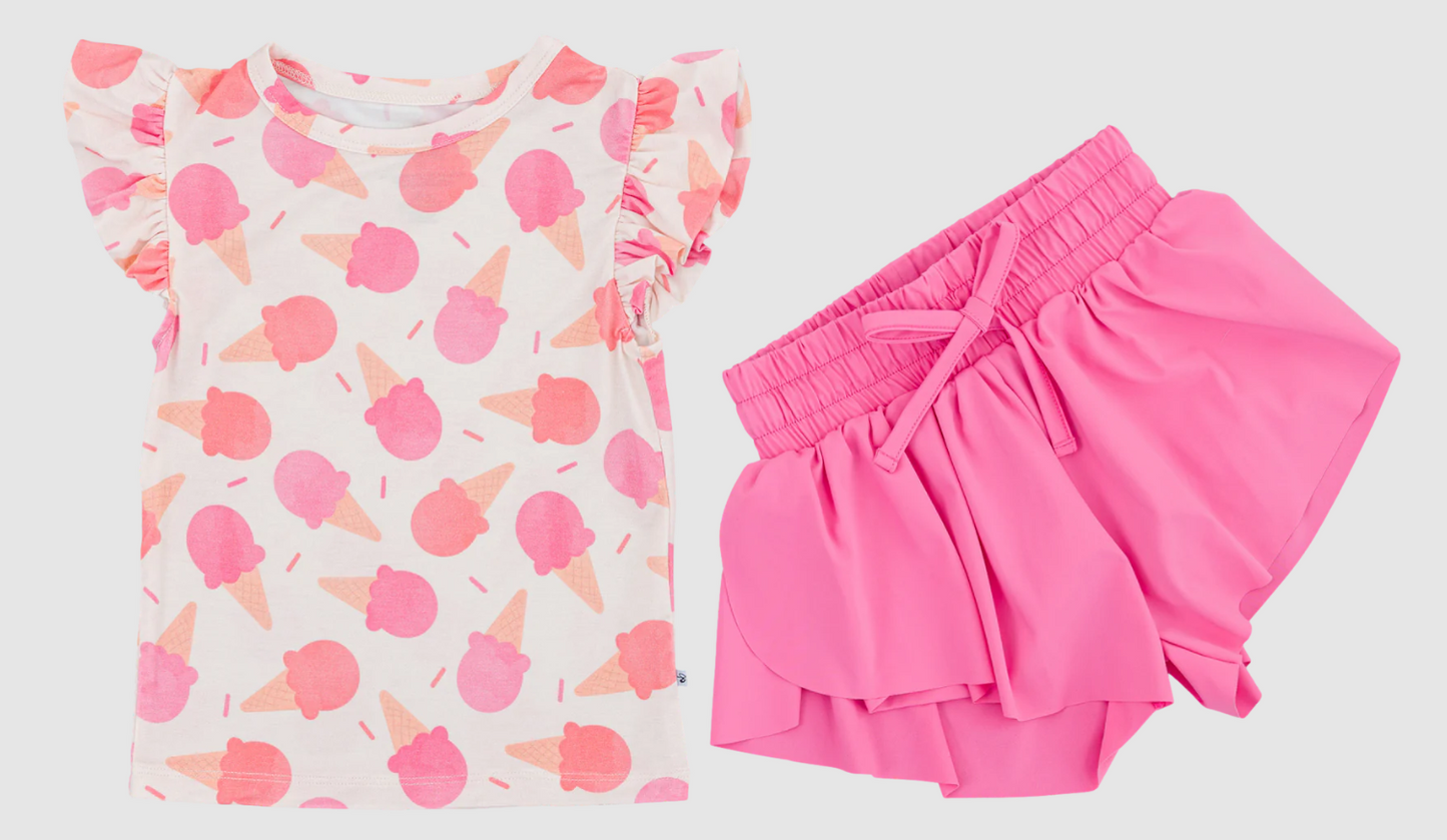 no moq GSSO2606 PRE-ORDER baby girls clothes ice cream flying sleeve yoga shorts set-2025.4.19