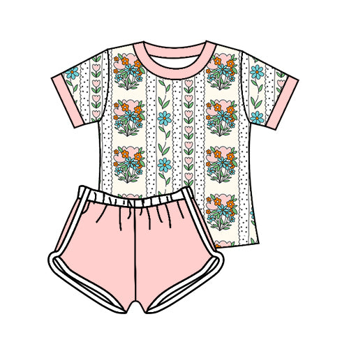 no moq GSSO2607 PRE-ORDER baby girl clothes floral flying sleeve shorts set-2025.4.19