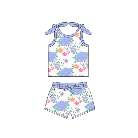 no moq GSSO2652 PRE-ORDER baby girl clothes Sleeveless light blue top shorts sets-2025.5.27