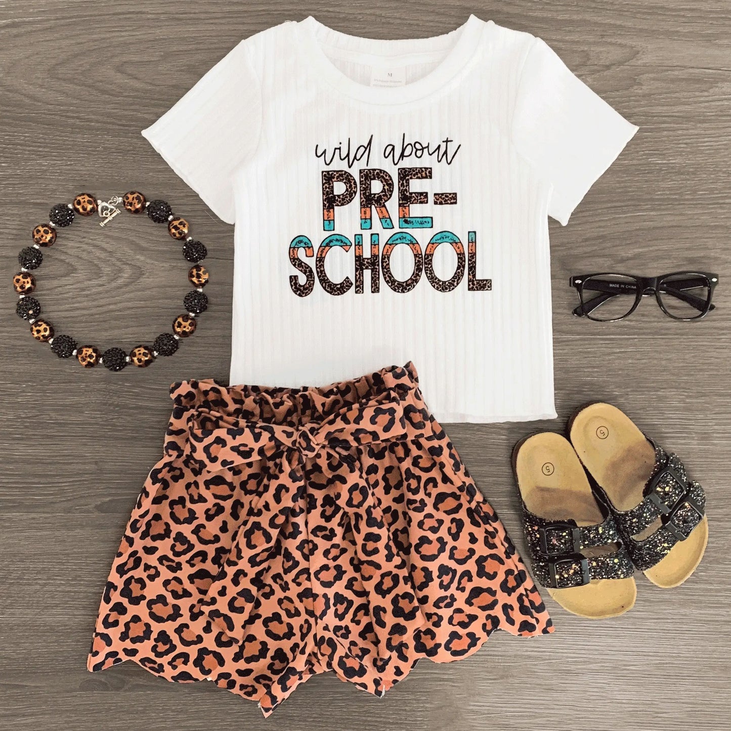 no moq GSSO2655 PRE-ORDER baby girl clothes short Sleeve leopard shorts sets-2025.5.27