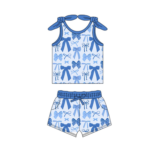 no moq GSSO2657 PRE-ORDER baby girl clothes bow blue suspender shorts sets-2025.5.29