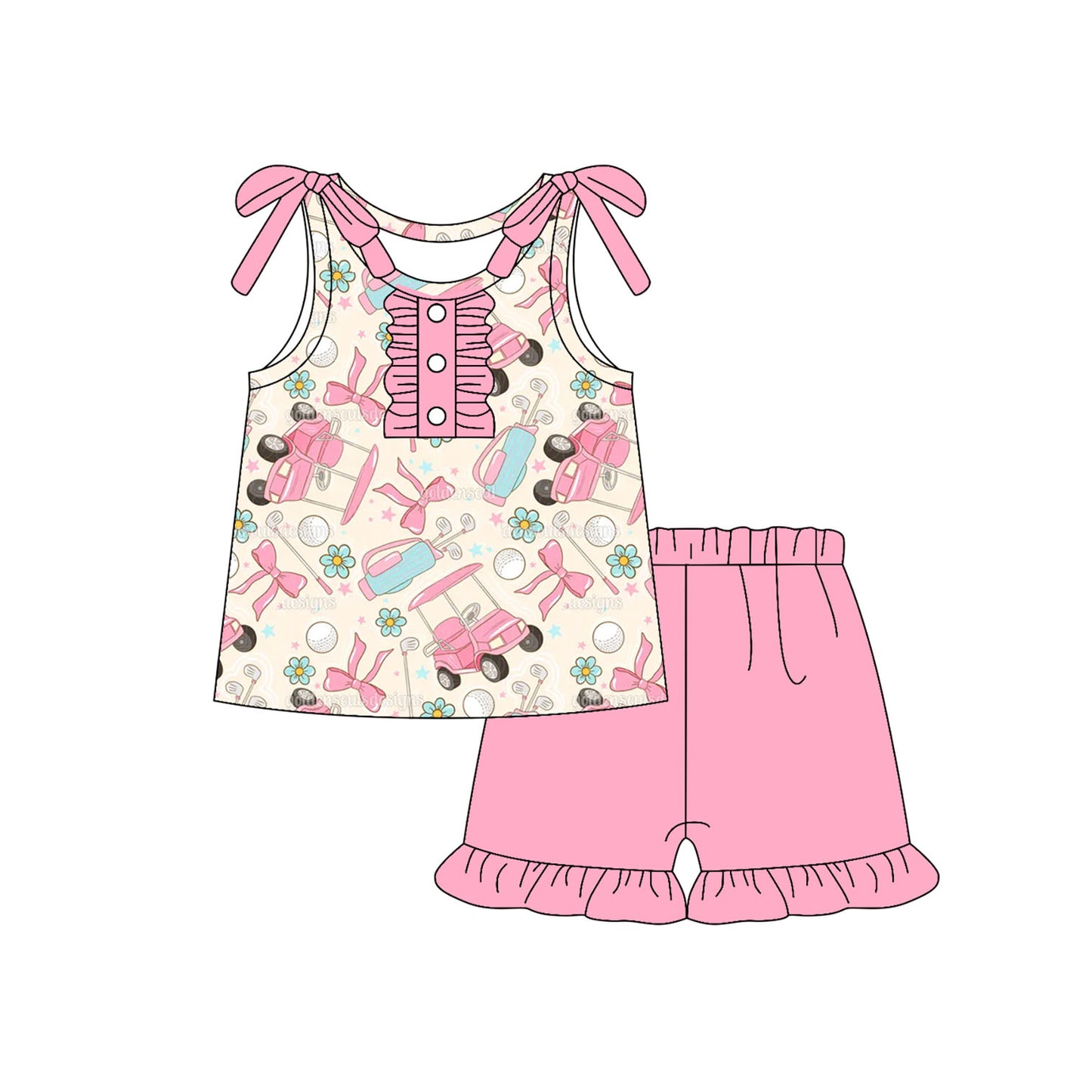 no moq GSSO2659 PRE-ORDER baby girl clothes bow floral suspender shorts sets-2025.5.29
