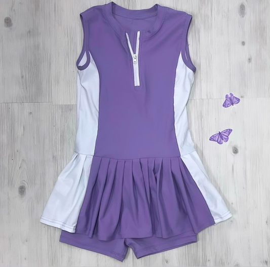 no moq GSSO2688 PRE-ORDER baby girl clothes yoga purple and white sleeveless shorts set-2025.6.21