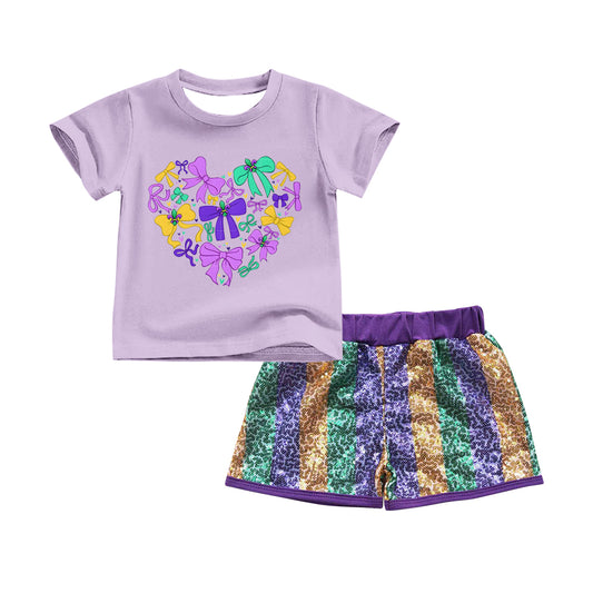 (Pre Order) No moq GSSO2715 Pre-order baby girl clothes bow short sleeve shorts sets -2025.9.24