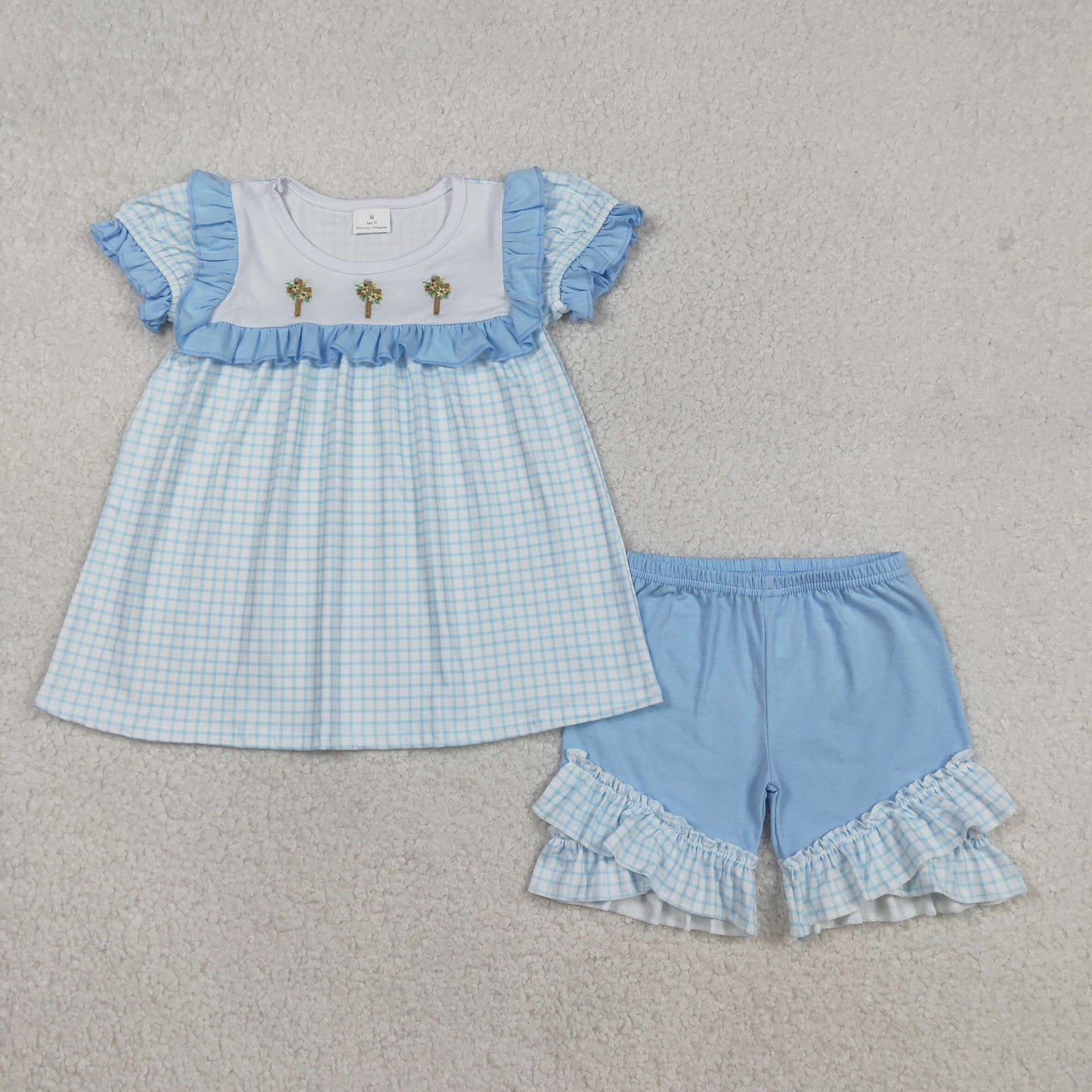 RTS NO MOQ sibling baby girls clothes embroidery easter short sleeve Clothes Sets and dress