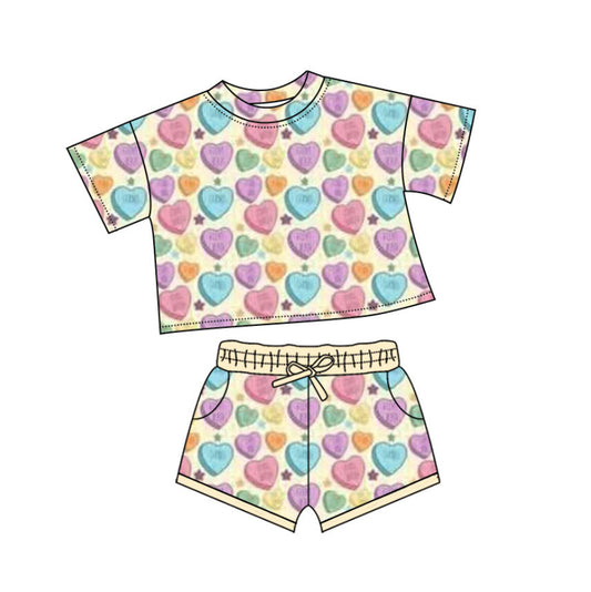 (Pre Order) No moq GSSO2735 PRE-ORDER baby girls clothes love short sleeve shorts set-2025.10.10