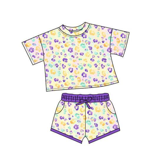 (Pre Order) No moq GSSO2739 PRE-ORDER baby girls clothes leopard short sleeve shorts set-2025.10.10