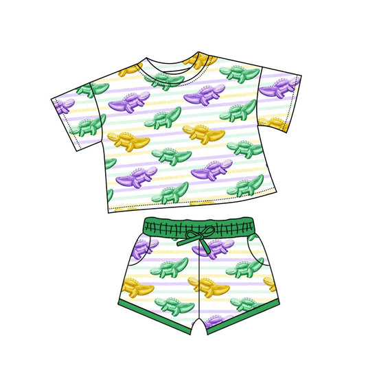 (Pre Order) No moq GSSO2741 PRE-ORDER baby girls clothes mardi gras short sleeve shorts set-2025.10.10