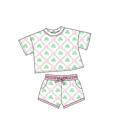 (Pre Order) No moq GSSO2745 PRE-ORDER baby girls clothes bow short sleeve shorts set-2025.10.10