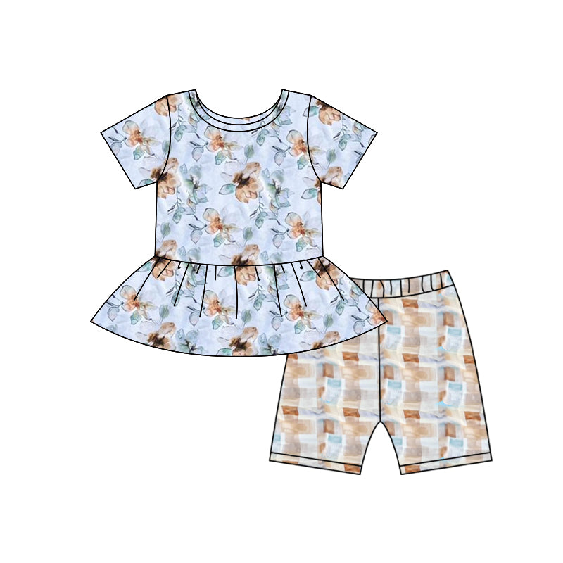 (Pre Order) No moq GSSO2748 PRE-ORDER baby girls clothes floral short sleeve shorts set-2025.10.11