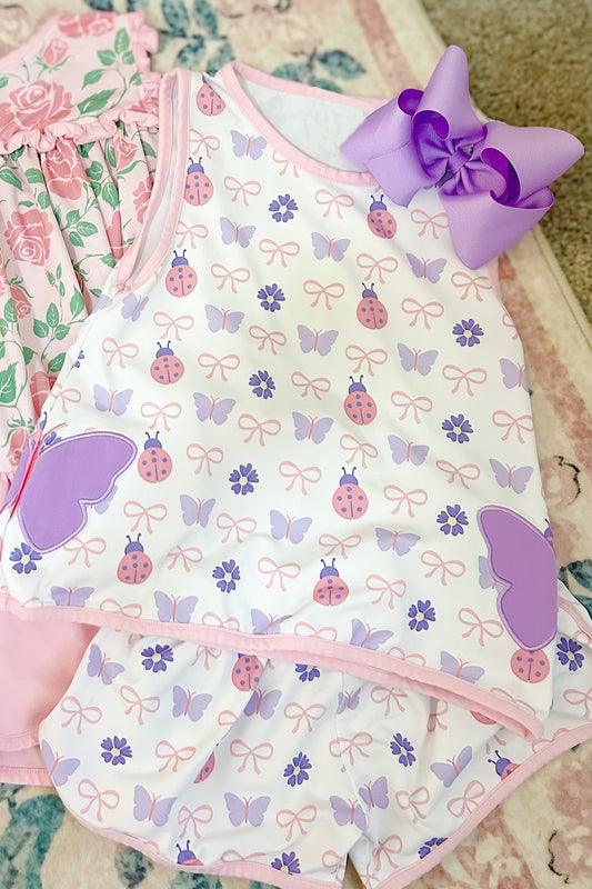 (Pre Order) No moq GSSO2760 PRE-ORDER baby girls clothes bow sleeveless shorts set-2025.10.15