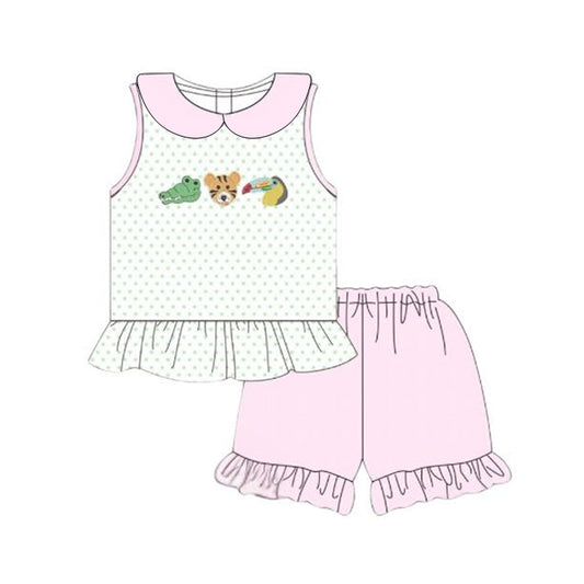 (Pre Order) No moq GSSO2766 PRE-ORDER baby girls clothes sleeveless shorts set-2025.10.18