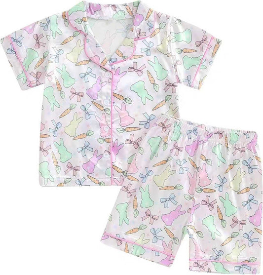 (Pre Order) No moq GSSO2769 Pre-order adult clothes easter bunny bow short sleeve shorts set-25.10.18