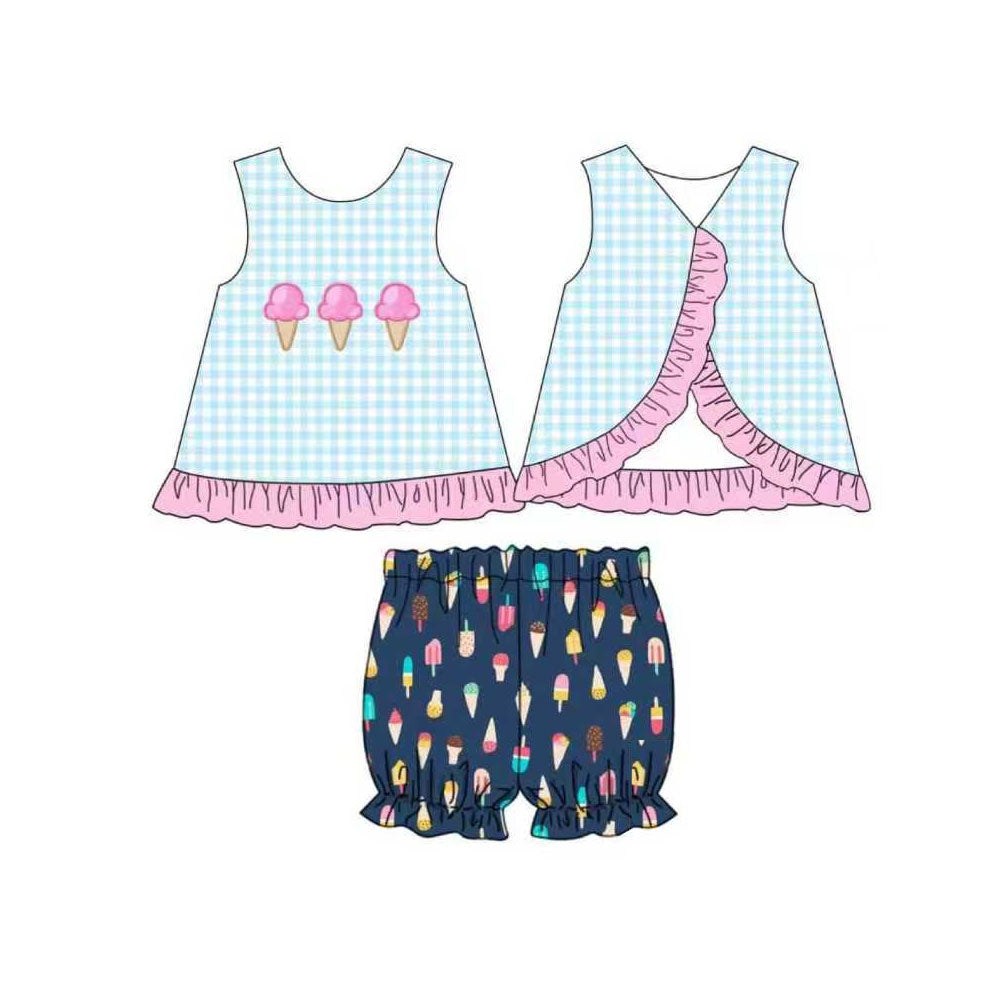 (Pre Order) No moq GSSO2780 PRE-ORDER baby girls clothes ice cream sleeveless shorts set-2025.10.23