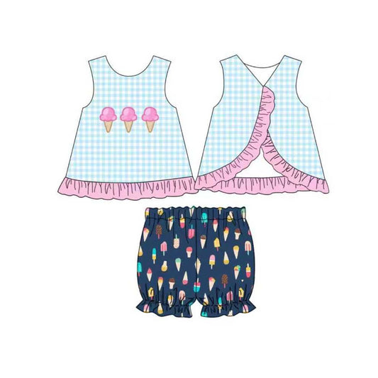 (Pre Order) No moq GSSO2780 PRE-ORDER baby girls clothes ice cream sleeveless shorts set-2025.10.23